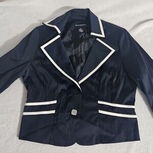 Sharagano Women's Dark Blue Blazer with White Accents